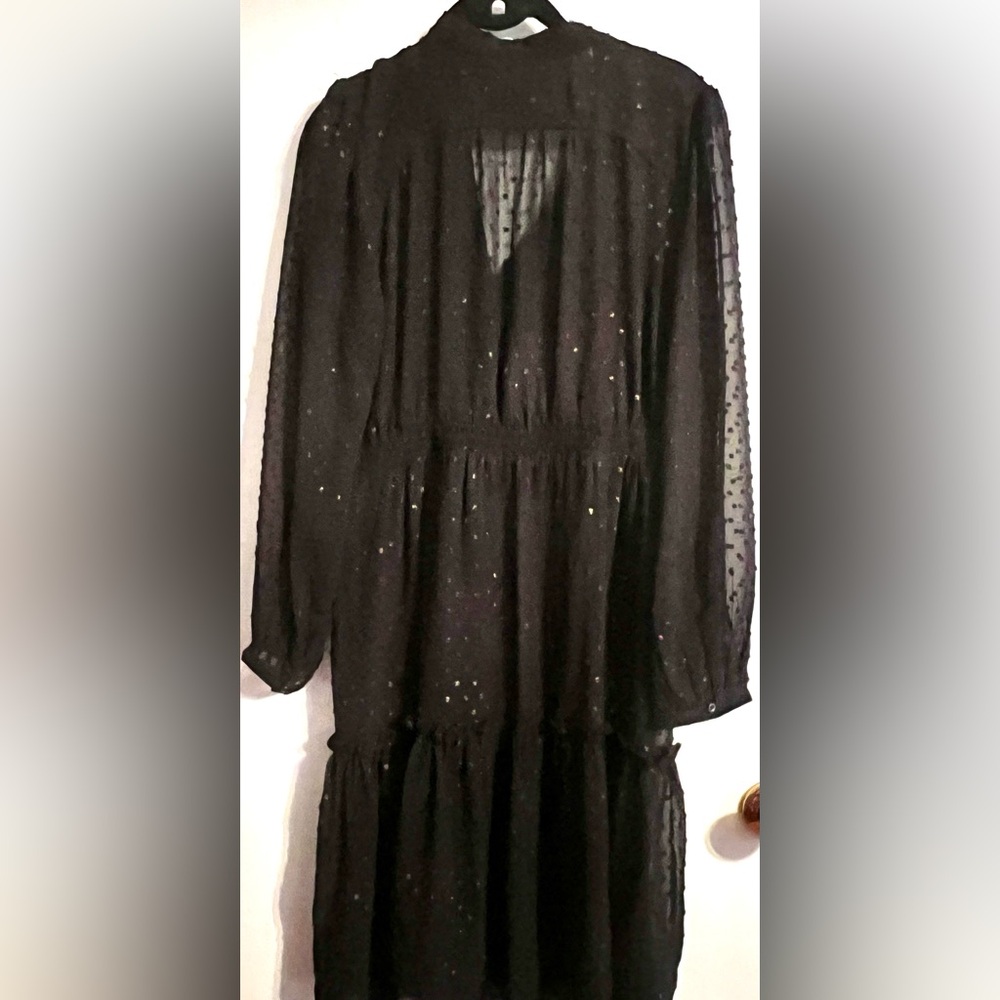 Anthropologie Sheer Audrey Blue Metallic Rainbow Dot‎ Long Sleeve Dress - Picture 4 of 5